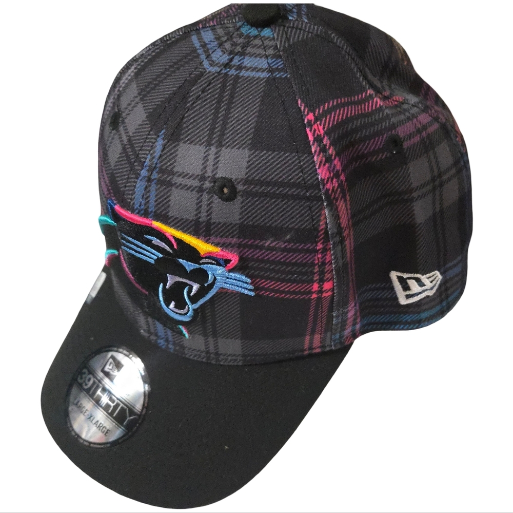 Carolina Panthers New Era Black Plaid Cap with Vibrant Embroidery